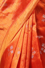 Load image into Gallery viewer, Vibrant Orange Art Dupion Saree with Floral Motifs and Border
