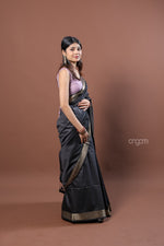 Load image into Gallery viewer, Liva Elegant Black Saree with Golden Zari Border for Grace

