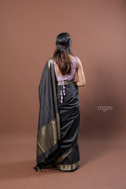 Liva Elegant Black Saree with Golden Zari Border for Grace