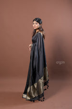 Load image into Gallery viewer, Liva Elegant Black Saree with Golden Zari Border for Grace
