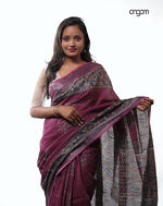 Load image into Gallery viewer, Purple Cotton Slub Saree with Intricate Border and Artistic Pallu
