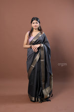 Load image into Gallery viewer, Liva Elegant Black Saree with Golden Zari Border for Grace
