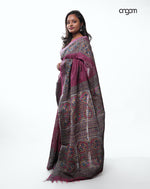 Load image into Gallery viewer, Purple Cotton Slub Saree with Intricate Border and Artistic Pallu

