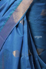 Load image into Gallery viewer, Elegant Blue Liva Saree with Golden Zari and Flowing Drape
