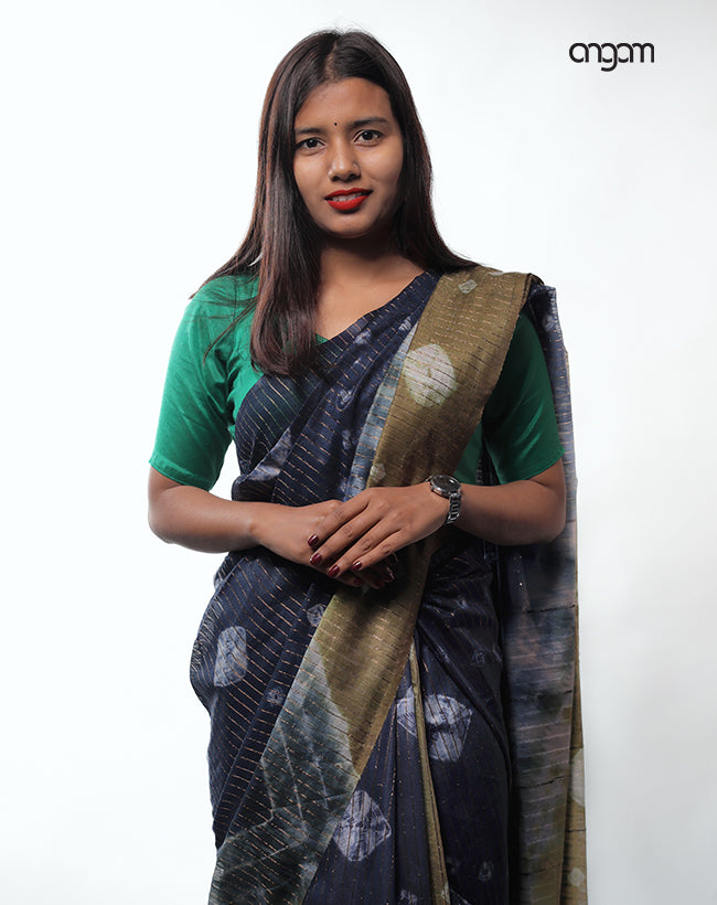 Elegant Blue and Brown Tie-Dye Kota Viscose Saree for Women