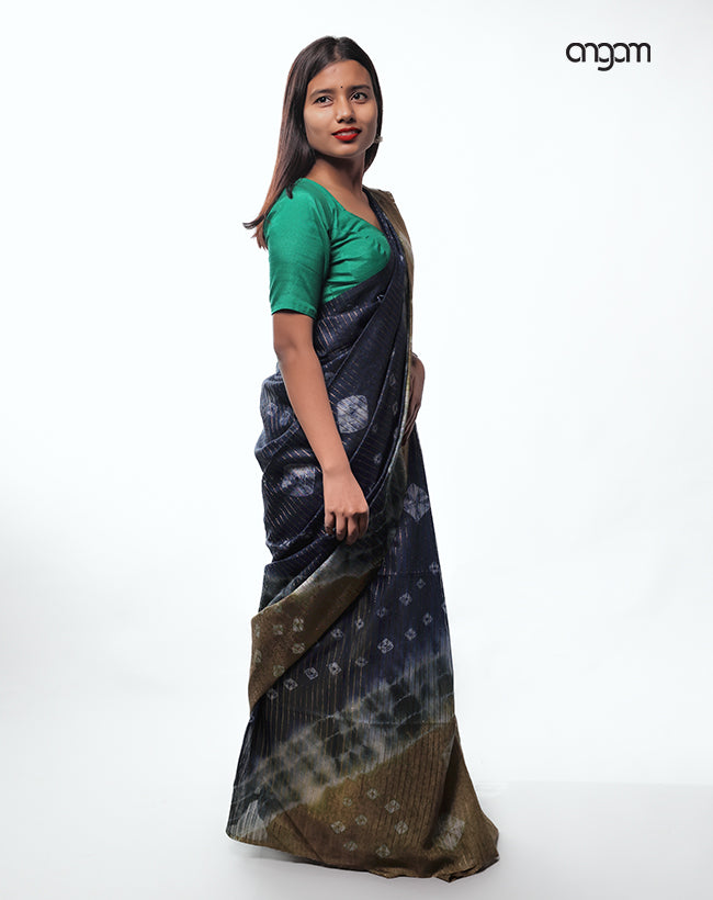 Elegant Blue and Brown Tie-Dye Kota Viscose Saree for Women