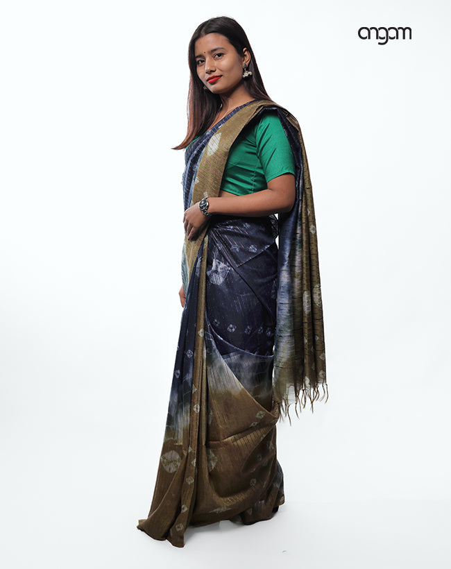 Elegant Blue and Brown Tie-Dye Kota Viscose Saree for Women