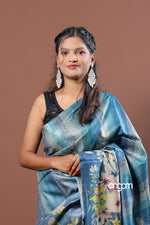 Load image into Gallery viewer, Kolika Tussar Digital Print Saree in Blue with Floral Elegance
