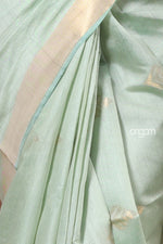 Load image into Gallery viewer, Graceful Light Green Liva Saree with Golden Border and Elegance

