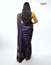 Luxurious Purple Liva Cotton Saree with Golden Striped Accents
