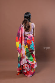 Vibrant Multicolor Abstract Print Linen Digital Saree for Elegant Look