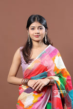 Load image into Gallery viewer, Vibrant Multicolor Abstract Print Linen Digital Saree for Elegant Look
