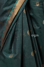 Load image into Gallery viewer, Elegant Dark Green Liva Saree with Golden Border and Detailing
