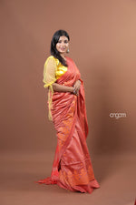 Load image into Gallery viewer, Graceful Peach Banswara Embroidery Saree with Delicate Threadwork Detailing

