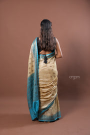 Banswara Handwoven Beige Saree with Blue Zari Border Elegance
