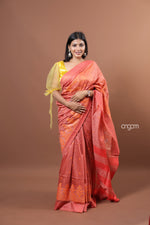 Load image into Gallery viewer, Graceful Peach Banswara Embroidery Saree with Delicate Threadwork Detailing
