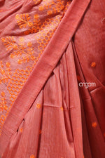 Load image into Gallery viewer, Graceful Peach Banswara Embroidery Saree with Delicate Threadwork Detailing
