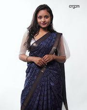 Elegant Navy Blue Kota Viscose Saree with Gold Border