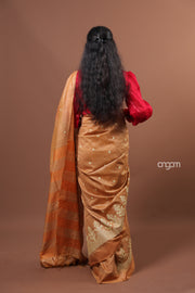 Banswara Brown Cotton Silk Saree with Elegant Golden Embroidery
