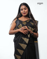 Load image into Gallery viewer, Sophisticated Black Liva Cotton Saree with Gold Temple Motifs

