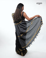 Load image into Gallery viewer, Sophisticated Black Liva Cotton Saree with Gold Temple Motifs
