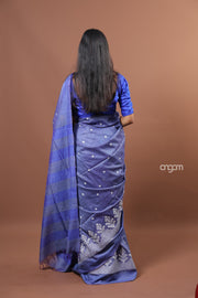 Elegant Blue Banswara Embroidery Saree with Delicate White Thread Detailing