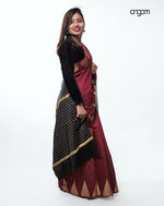 Load image into Gallery viewer, Elegant Maroon Liva Cotton Saree with Gold Striped Pallu

