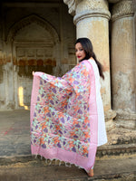 Load image into Gallery viewer, Floral Tussar Silk Dupatta with Soft Pink Border Detailing

