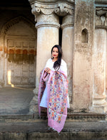 Load image into Gallery viewer, Floral Tussar Silk Dupatta with Soft Pink Border Detailing
