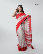Graceful White and Red Liva Saree with Elegant Patterns