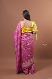 Banswara Pink Cotton Silk Saree with Elegant Embroidery and Striped Pallu