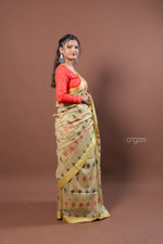 Load image into Gallery viewer, Banswara Handwoven Yellow Saree with Abstract Multicolor Motifs Elegance
