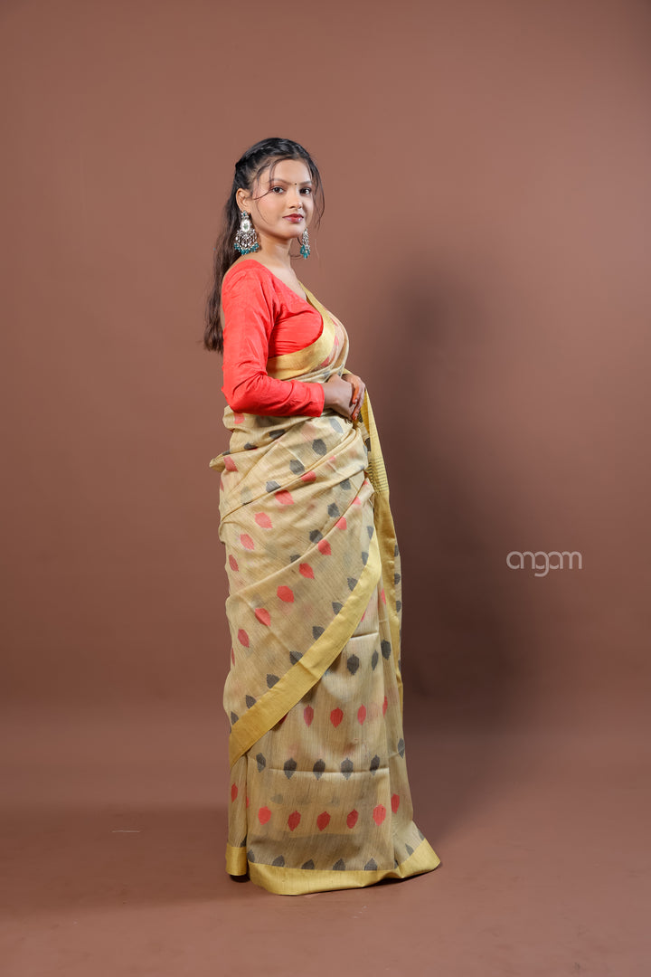 Banswara Handwoven Yellow Saree with Abstract Multicolor Motifs Elegance