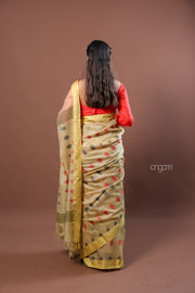 Banswara Handwoven Yellow Saree with Abstract Multicolor Motifs Elegance
