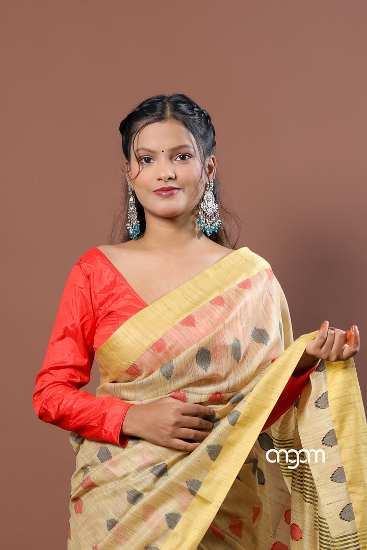 Banswara Handwoven Yellow Saree with Abstract Multicolor Motifs Elegance
