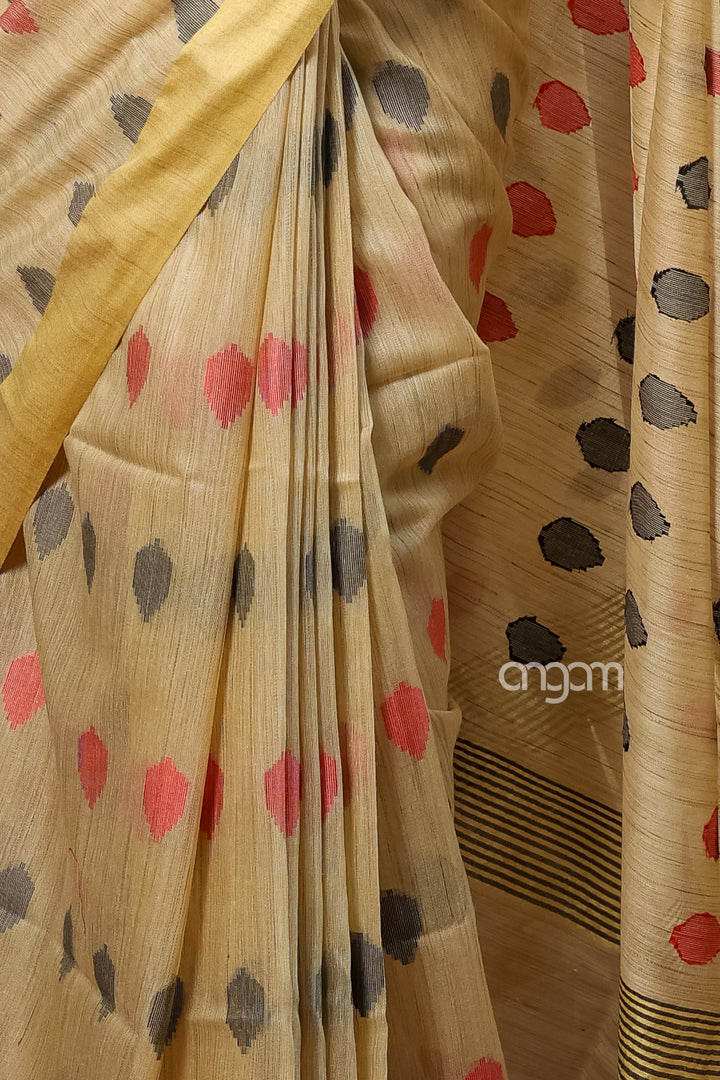 Banswara Handwoven Yellow Saree with Abstract Multicolor Motifs Elegance