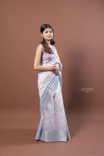 Load image into Gallery viewer, Soft Grey Kota Viscose Digital Print Saree with Floral Patterns
