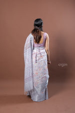 Load image into Gallery viewer, Soft Grey Kota Viscose Digital Print Saree with Floral Patterns
