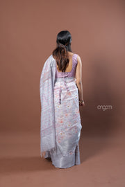 Soft Grey Kota Viscose Digital Print Saree with Floral Patterns