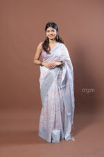 Load image into Gallery viewer, Soft Grey Kota Viscose Digital Print Saree with Floral Patterns
