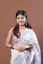 Load image into Gallery viewer, Soft Grey Kota Viscose Digital Print Saree with Floral Patterns
