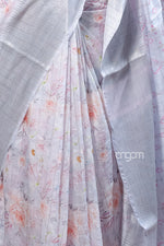 Load image into Gallery viewer, Soft Grey Kota Viscose Digital Print Saree with Floral Patterns
