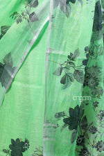 Load image into Gallery viewer, Light Green Linen Digital Print Saree with Floral Motifs
