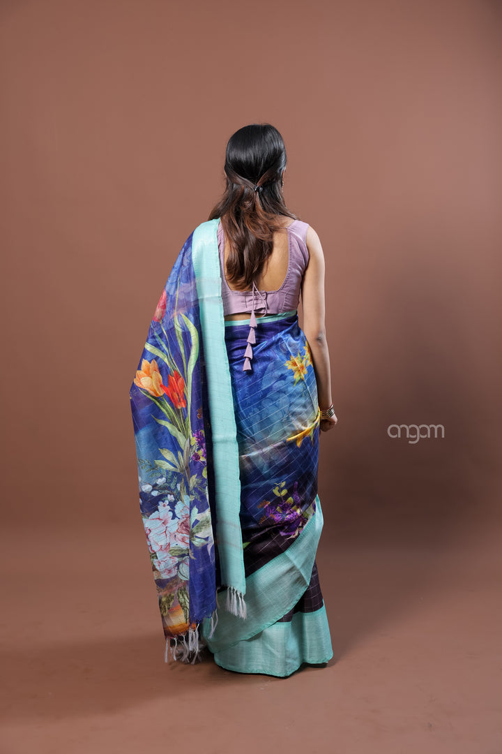 Elegant Blue Kota Viscose Digital Print Saree with Floral Patterns