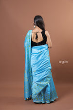 Load image into Gallery viewer, Elegant Sky Blue Cotton Silk Saree with Intricate Golden Motifs
