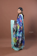 Load image into Gallery viewer, Elegant Blue Kota Viscose Digital Print Saree with Floral Patterns
