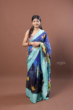 Load image into Gallery viewer, Elegant Blue Kota Viscose Digital Print Saree with Floral Patterns
