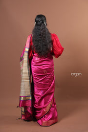 Stunning Pink Dupion Silk Saree with Elegant Zari Border