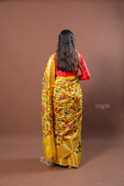 Radiant Yellow Kota Viscose Digital Print Saree with Floral Elegance