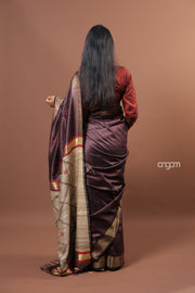 Elegant Brown Dupion Silk Saree with Gold Zari Border